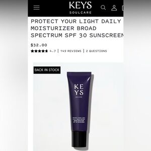Keys Soulcare Daily Moisturizer SPF 30 NIB